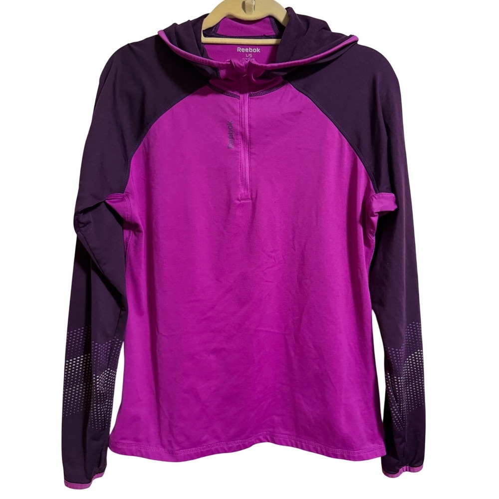 Reebok Womens Purple Quarter Zip Fleece Lined Hooded Running Top Thumbholes L